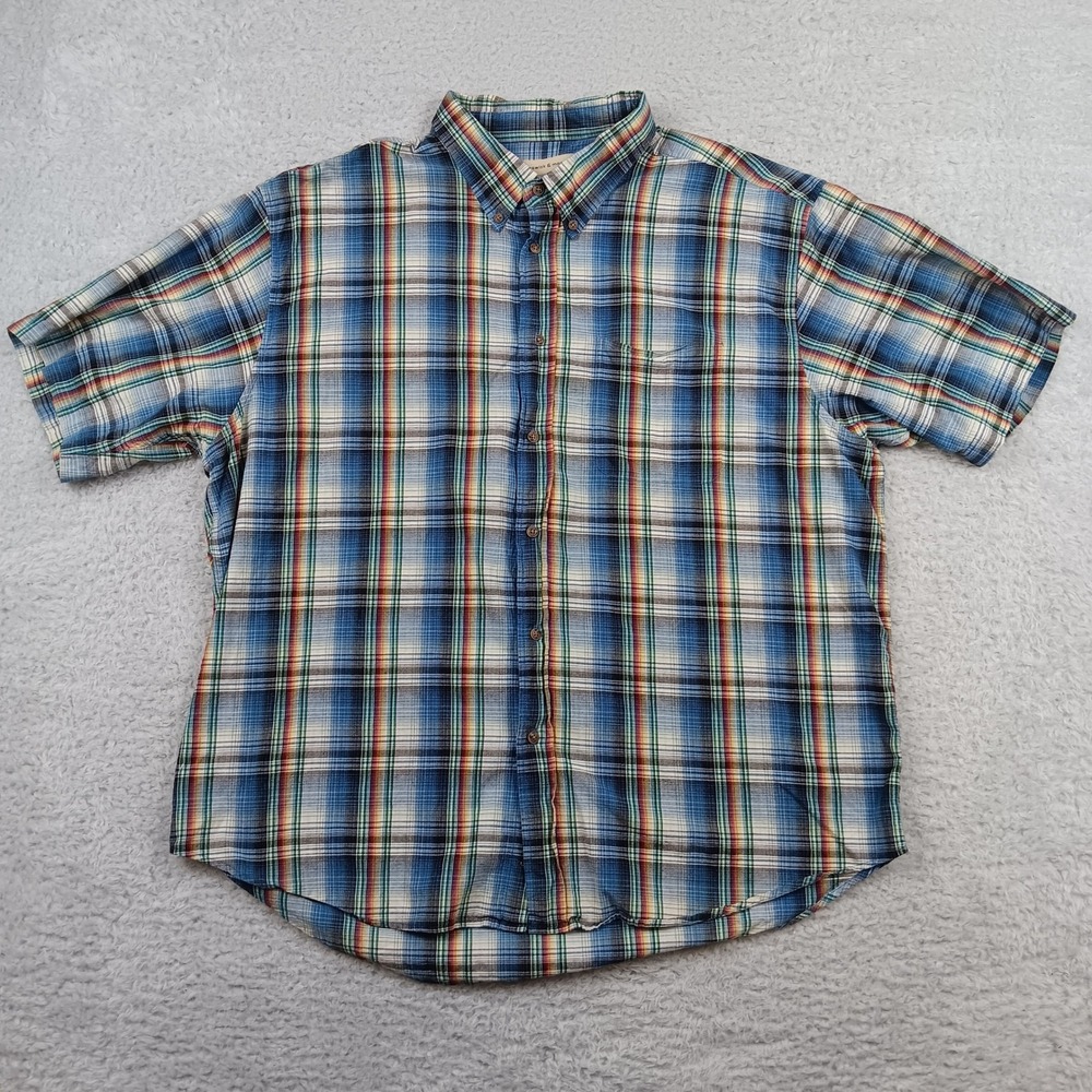Preswick & Moore Button Down Shirt Mens XXL Blue Plaid Cotton Short Sleeve